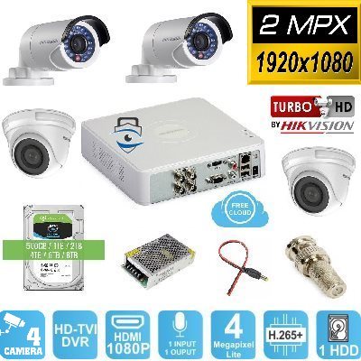 Trọn Bộ 4 Camera HD-TVI Hikvision 2MP