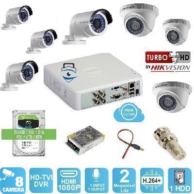 Trọn Bộ 8 Camera HD-TVI Hikvision 2MP Lite