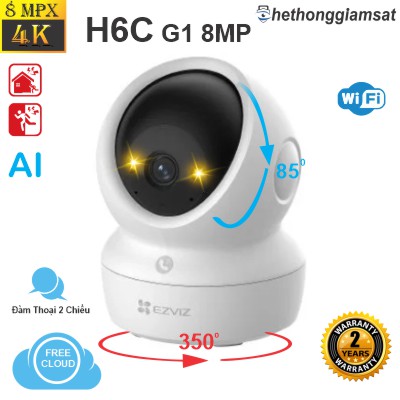 Camera Wifi EZVIZ H6C G1 8MP 4K - Xoay 360 Độ - Đàm Thoại 2 Chiều - Màu Bang Đêm - Chạm Gọi Điện