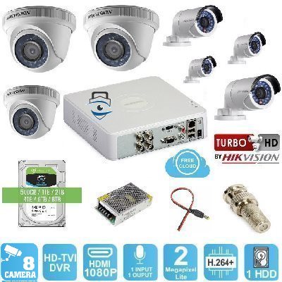 Trọn Bộ 8 Camera HD-TVI Hikvision 2MP Lite