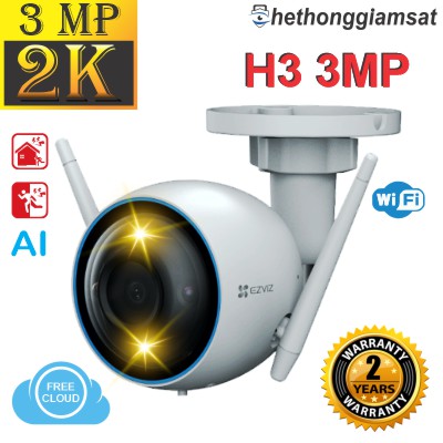 Camera Wifi Ngoài Trời EZVIZ H3 3MP 2K AI - Màu Bang Đêm - Đàm Thoại 2 Chiều - Vỏ Nhôm