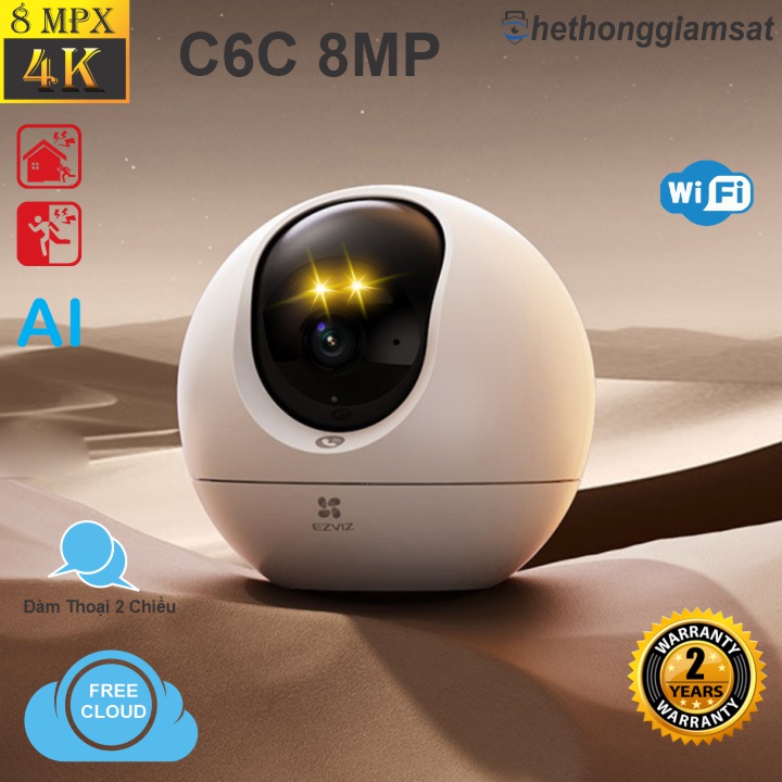Camera Wifi EZVIZ C6C 8MP 4K - Xoay 360 - Đàm Thoại - Màu Bang Đêm
