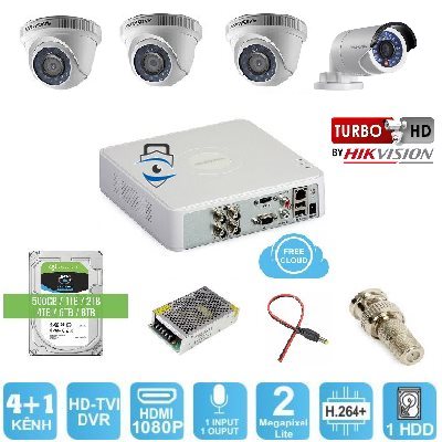 Trọn Bộ 4 Camera HD-TVI Hikvision 2MP Lite