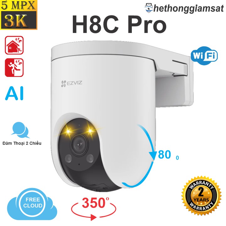 Camera IP Wifi Ngoài Trời EZVIZ H8C Pro 5MP 3K+ - Đàm Thoại 2 Chiều - Xoay 360 Độ