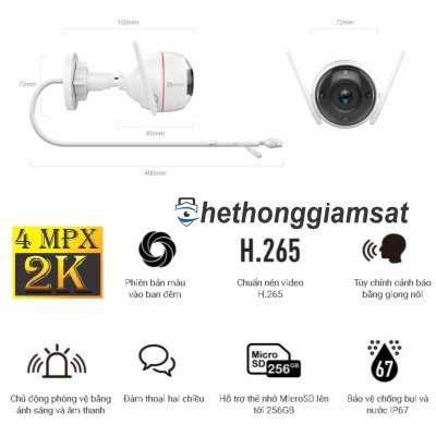 Camera IP Wifi Thân EZVIZ C3W Color Night Vision PRO AI 2K 4Mpx