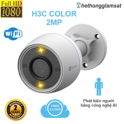 Camera Wifi Ngoài Trời EZVIZ H3C Color 2MP 1080P - IP 67 - AI - Màu Bang Đêm