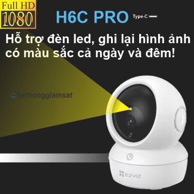 Camera Wifi EZVIZ H6C PRO 2MP Full HD 1080P - Xoay 360 Độ, Tự Động Xoay - Đàm Thoại 2 Chiều - Màu Bang Đêm - Chạm Để Gọi Điện