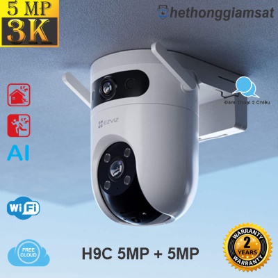 Camera Wifi Ngoài Trời EZVIZ H9C 5MP + 5MP - 2 Mắt Kép - Xoay 360 Độ - Đàm Thoại - Màu Bang Đêm