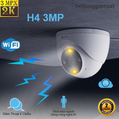 Camera Wifi Dome Ngoài Trời EZVIZ H4 3MP 2K - IP 67 - AI - Màu Bang Đêm - Đàm Thoại 2 Chiều