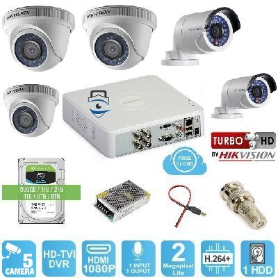 Trọn Bộ 5 Camera HD-TVI Hikvision 2MP Lite