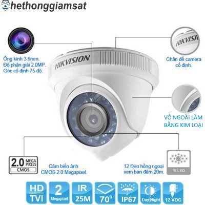 Camera HDTVI Dome HIKVISION DS-2CE56D0T-IR 2MP