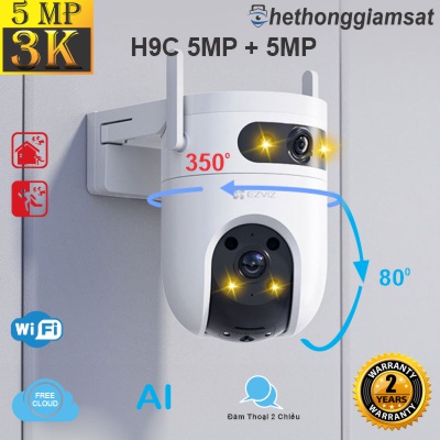 Camera Wifi Ngoài Trời EZVIZ H9C 5MP + 5MP - 2 Mắt Kép - Xoay 360 Độ - Đàm Thoại - Màu Bang Đêm