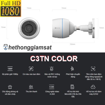 Camera Wifi Ngoài Trời EZVIZ C3TN Color 2Mp 1080P Full HD - Màu Bang Đêm