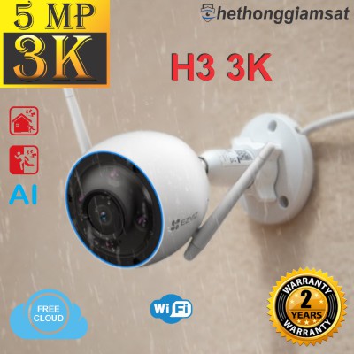 Camera Wifi Ngoài Trời EZVIZ H3 5MP 3K AI - Màu Bang Đêm - Đàm Thoại 2 Chiều - Vỏ Nhôm