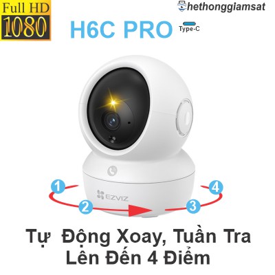 Camera Wifi EZVIZ H6C PRO 2MP Full HD 1080P - Xoay 360 Độ, Tự Động Xoay - Đàm Thoại 2 Chiều - Màu Bang Đêm - Chạm Để Gọi Điện