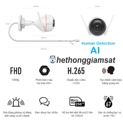 Camera IP Wifi Thân EZVIZ C3W Color Night Vision PRO AI 1080P 2MPX