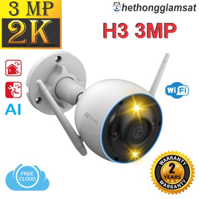 Camera Wifi Ngoài Trời EZVIZ H3 3MP 2K AI - Màu Bang Đêm - Đàm Thoại 2 Chiều - Vỏ Nhôm