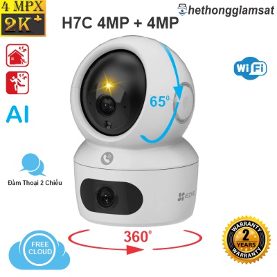 Camera Wifi EZVIZ H7C 4MP + 4MP - 2 Mắt Kép - Xoay 360 Độ - Đàm Thoại - Màu Bang Đêm