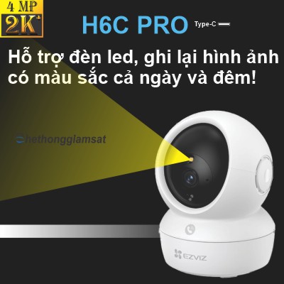 Camera Wifi EZVIZ H6C PRO 4MP 2K+ - Xoay 360 Độ, Tự Động Xoay - Đàm Thoại 2 Chiều - Màu Bang Đêm - Chạm Để Gọi Điện