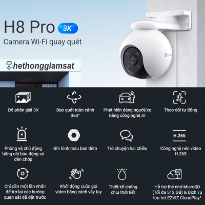 Camera Wifi Ngoài Trời EZVIZ H8 Pro 5MP 3K - Xoay 360 Độ - Đàm Thoại 2 Chiều