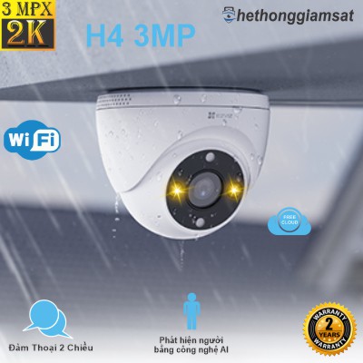 Camera Wifi Dome Ngoài Trời EZVIZ H4 3MP 2K - IP 67 - AI - Màu Bang Đêm - Đàm Thoại 2 Chiều