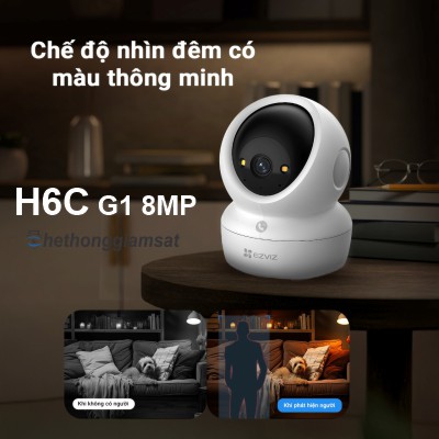 Camera Wifi EZVIZ H6C G1 8MP 4K - Xoay 360 Độ - Đàm Thoại 2 Chiều - Màu Bang Đêm - Chạm Gọi Điện