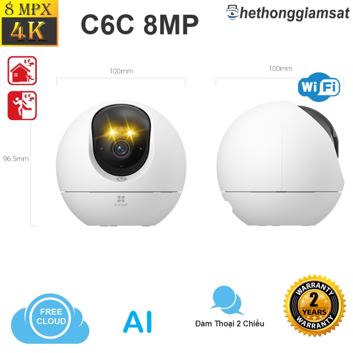 Camera Wifi EZVIZ C6C 8MP 4K - Xoay 360 - Đàm Thoại - Màu Bang Đêm