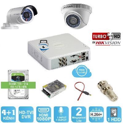 Trọn Bộ 2 Camera HD-TVI Hikvision 2MP Lite