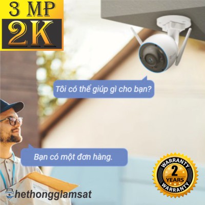 Camera Wifi Ngoài Trời EZVIZ H3 3MP 2K AI - Màu Bang Đêm - Đàm Thoại 2 Chiều - Vỏ Nhôm