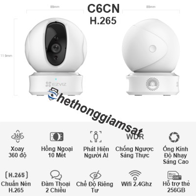 Camera Wifi Xoay EZVIZ C6CN H.265 AI True-WDR 1080P 2Mpx
