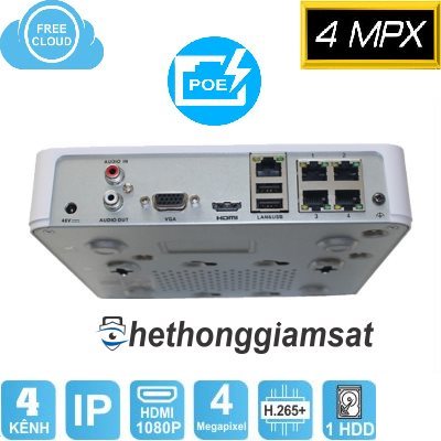 Đầu Ghi NVR 4 Kênh HIKVISION DS-7104NI-Q1/4P 4MP