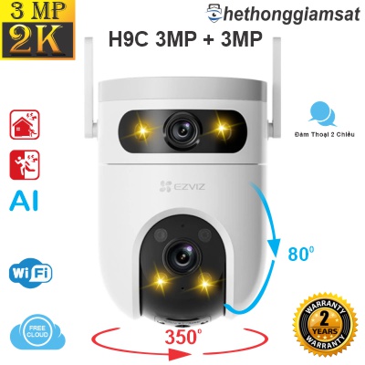 Camera Wifi Ngoài Trời EZVIZ H9C 3MP + 3MP - 2 Mắt Kép - Xoay 360 Độ - Đàm Thoại - Màu Bang Đêm