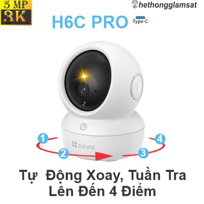 Camera Wifi EZVIZ H6C PRO 5MP 3K - Xoay 360 Độ - Đàm Thoại 2 Chiều - Màu Bang Đêm - Chạm Để Gọi Điện