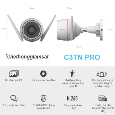 Camera Wifi Ngoài Trời EZVIZ C3TN PRO 3Mpx 2K AI - Màu Bang Đêm - Đàm Thoại 2 Chiều