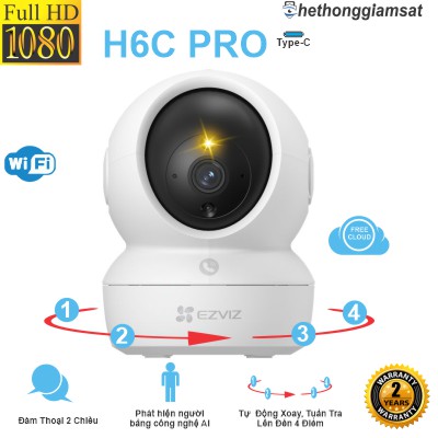 Camera Wifi EZVIZ H6C PRO 2MP Full HD 1080P - Xoay 360 Độ, Tự Động Xoay - Đàm Thoại 2 Chiều - Màu Bang Đêm - Chạm Để Gọi Điện