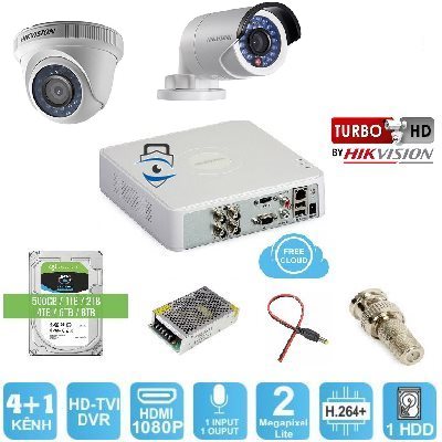Trọn Bộ 2 Camera HD-TVI Hikvision 2MP Lite