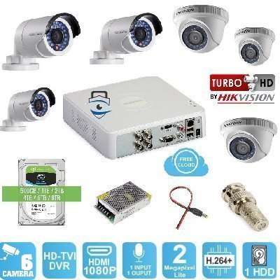 Trọn Bộ 6 Camera HD-TVI Hikvision 2MP Lite
