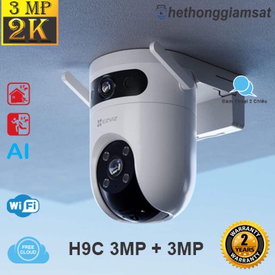 Camera Wifi Ngoài Trời EZVIZ H9C 3MP + 3MP - 2 Mắt Kép - Xoay 360 Độ - Đàm Thoại - Màu Bang Đêm