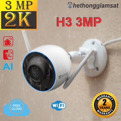 Camera Wifi Ngoài Trời EZVIZ H3 3MP 2K AI - Màu Bang Đêm - Đàm Thoại 2 Chiều - Vỏ Nhôm