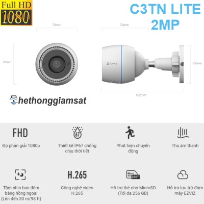 Camera Wifi Ngoài Trời EZVIZ C3TN Lite 2Mp 1080P Full HD