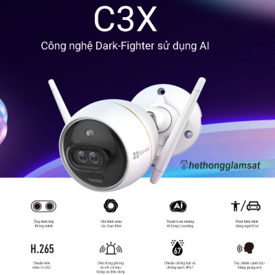 Camera IP Wifi Ngoài Trời EZVIZ C3X 1080P - Màu Ban Đêm - Camera Kép