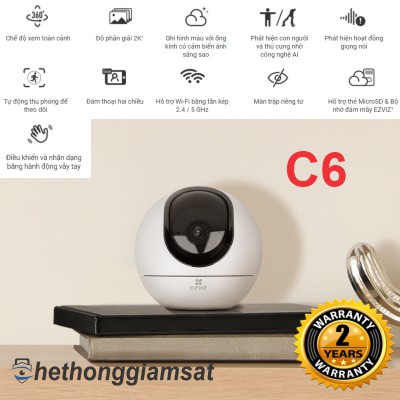 Camera Wifi EZVIZ C6 4MP 2K+, AI, Chống ngược sáng, Xoay 360 Độ, Phát hiện động vật, tiếng khóc