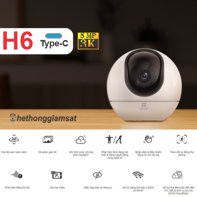 Camera Wifi EZVIZ H6 5MP 3K - Xoay 360 Độ - Đàm Thoại 2 Chiều