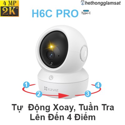 Camera Wifi EZVIZ H6C PRO 4MP 2K+ - Xoay 360 Độ, Tự Động Xoay - Đàm Thoại 2 Chiều - Màu Bang Đêm - Chạm Để Gọi Điện