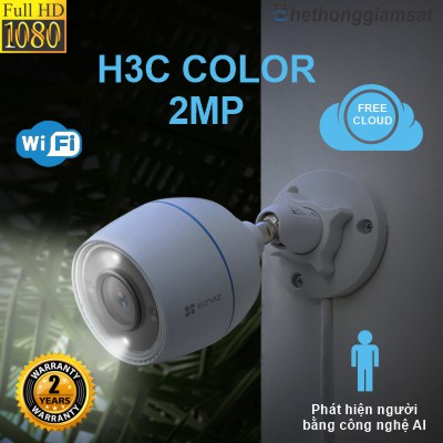 Camera Wifi Ngoài Trời EZVIZ H3C Color 2MP 1080P - IP 67 - AI - Màu Bang Đêm