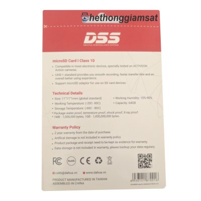Thẻ Nhớ Camera MicroSD DSS 64GB Class 10